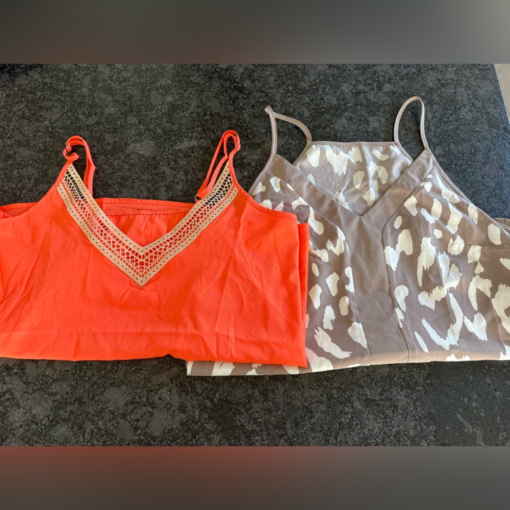 NWOT SHEIN Orange Dress Tank Top and Beige Crème Leopard Print Dress Tank
